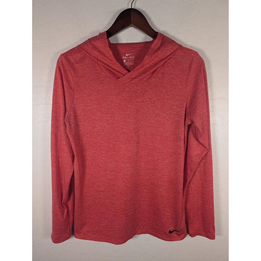 Nike Hoodie Womens Medium Red Dri-FIT Long Sleeve V-Neck Pullover Running